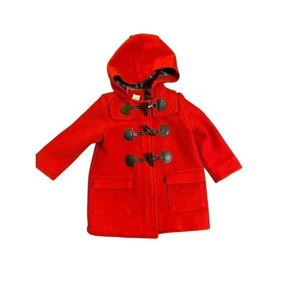 BabyGap girls, red flannel plaid lined pea coat size 18/24 months